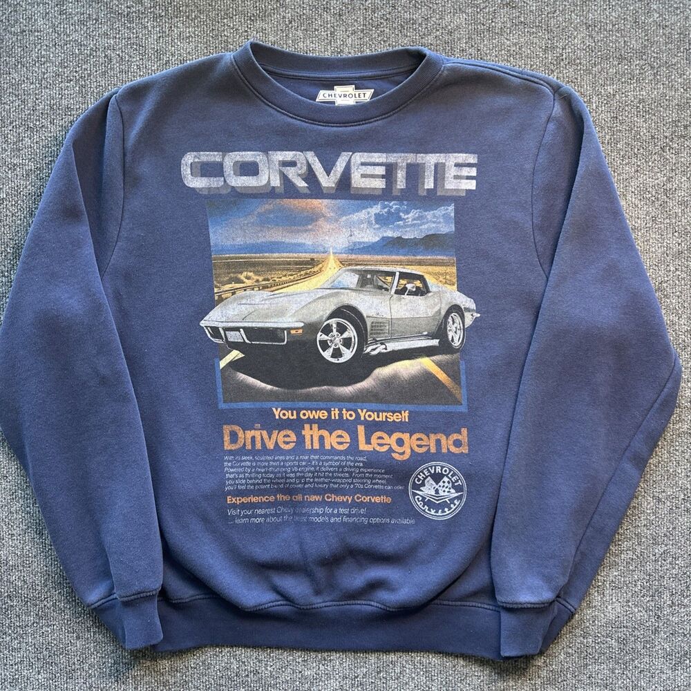 Vintage Chevrolet Corvette Stingray Navy Crewneck Sweatshirt Size L Large